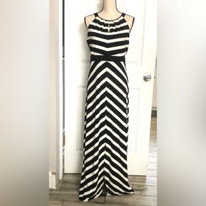 White House Black Market Maxi Front Slit Striped Dress Women’s Size M,